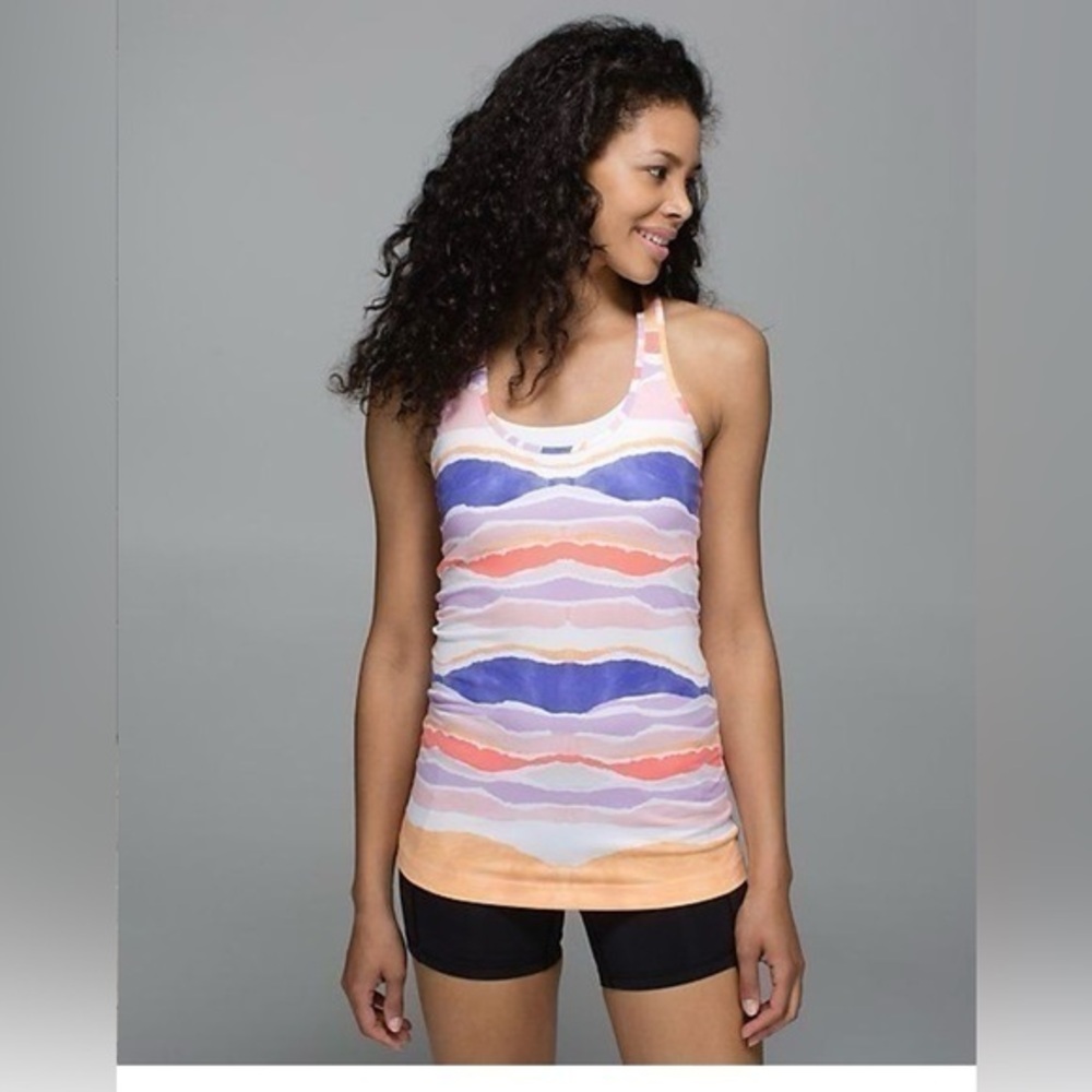 Lululemon Cool Racerback Beacher Stripe White Iris Flower